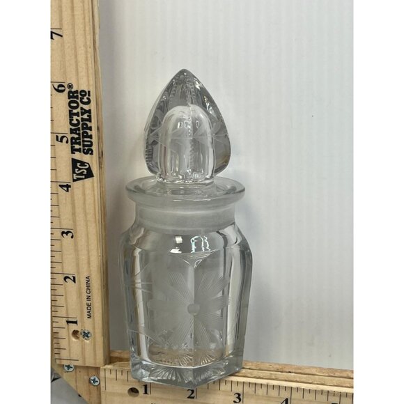 Other - Vintage Etched Clear Glass Jar with Decorative Lid Floral Pattern Collectible